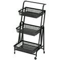 thumbnail image 1 of Limorve 3-Tier Foldable Storage Rack, Rotatable Metal Shelf with Casters & Mesh Baskets for Fruits & Vegetables, 1 of 11