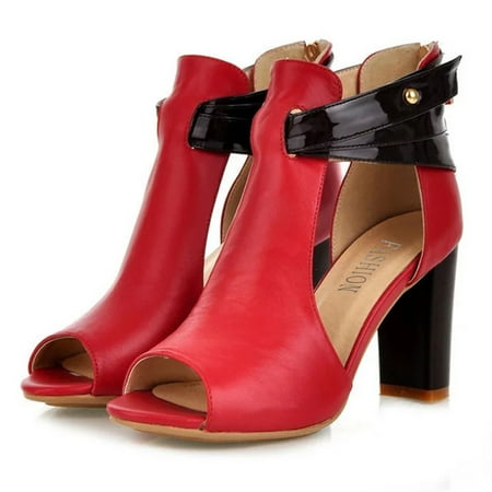 

Tejiojio Fall Clearance Womens Fish Mouth High Heel Zipper Sandals Leather Short Boots Single Shoes