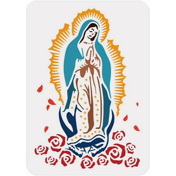 Plantilla para pintar la Virgen de Guadalupe (11,7 x 8,3 pulgadas). Plantilla reutilizable para pintar sobre madera, pared, suelo, tela, muebles, decoración del hogar y manualidades.