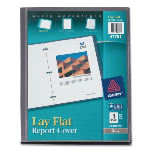 New Avery Lay Flat View Report Cover with Flexible Fastener, Letter, 1/2' Cap, Clear/Gray,Each