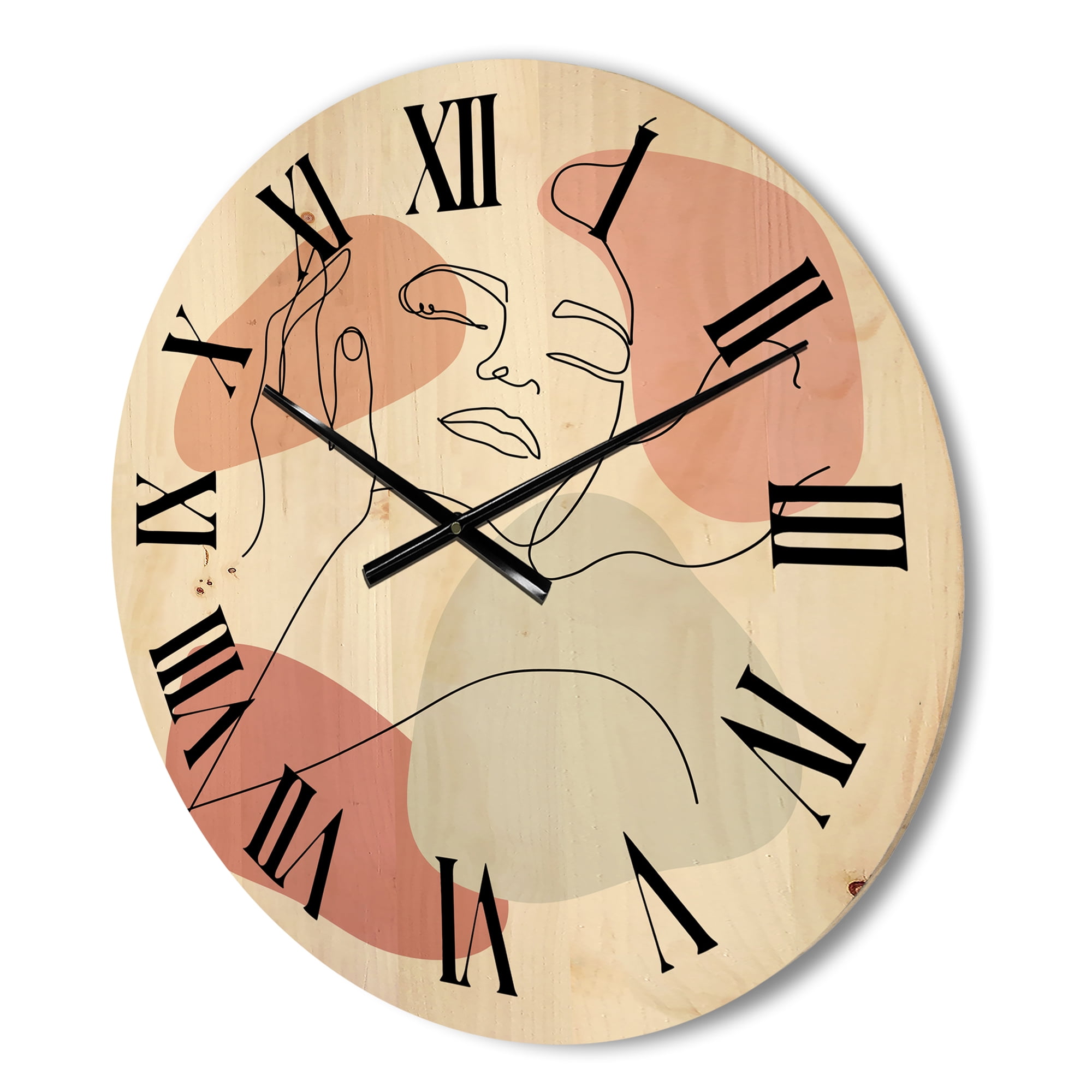 Designart 'Continuous One Line Portrait of Woman' Modern Wood Wall Clock