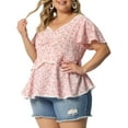 thumbnail image 4 of Agnes Orinda Women's Plus Size Floral Sweetheart Neck Lace Short Ruffle Sleeve Summer Blouses 2X Pink, 4 of 6