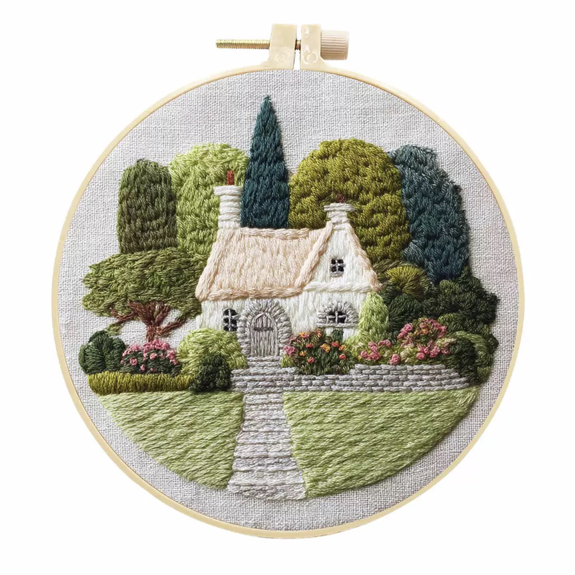 4 Pack Garden Embroidery Kits for Adults Beginners Cozy Cottage Floral Needlepoint DIY Hoop Art Craft Set