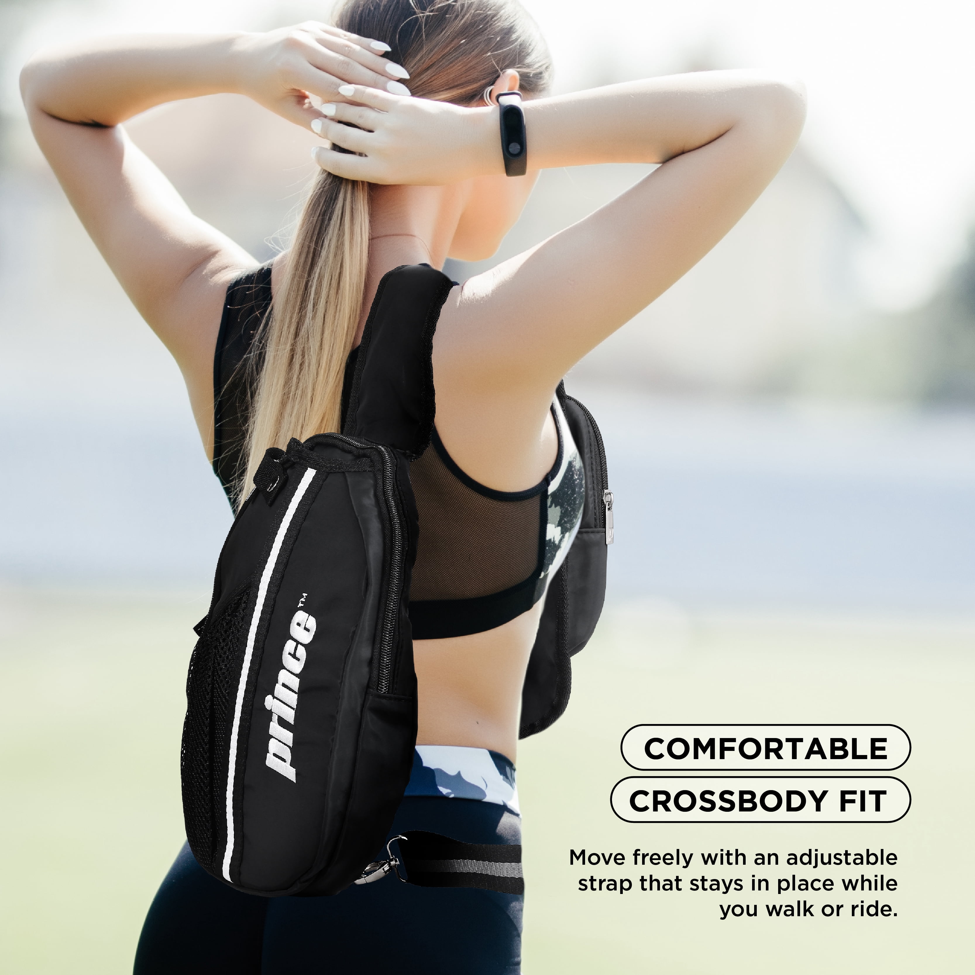 Prince Cross Body Paddle Bag, Black– Lightweight Sling Pickle ball & Paddle Sports Bag