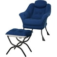 thumbnail image 1 of Blue lazy reading chair con ottoman, armrests, y a side pocket - perfect para small spaces, 1 of 9