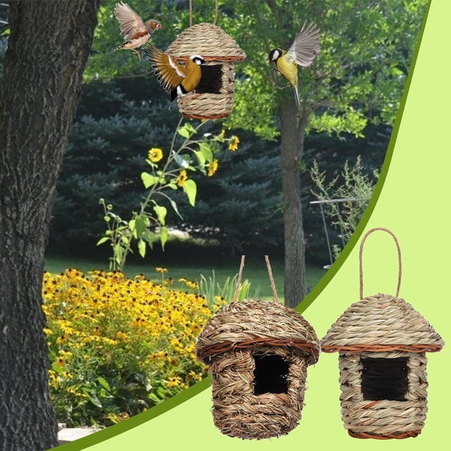 Xihbxyly Casita para Pájaros Tejida a Mano, Fibra de Hierba Natural, Acogedor Refugio para Agapornis, Loros y Pájaros Pequeños, Fácil de Colgar, Decoración para Jardín o Jaula Al Aire Libre, Regalo P