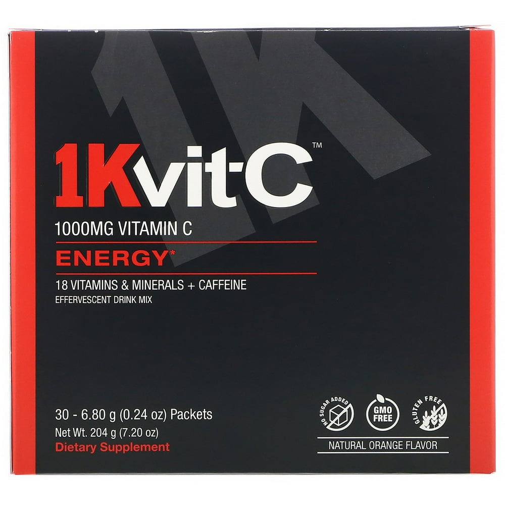 1KvitC Vitamin C, Energy, Effervescent Drink Mix, Natural Orange Flavor, 1,000 mg, 30 packets