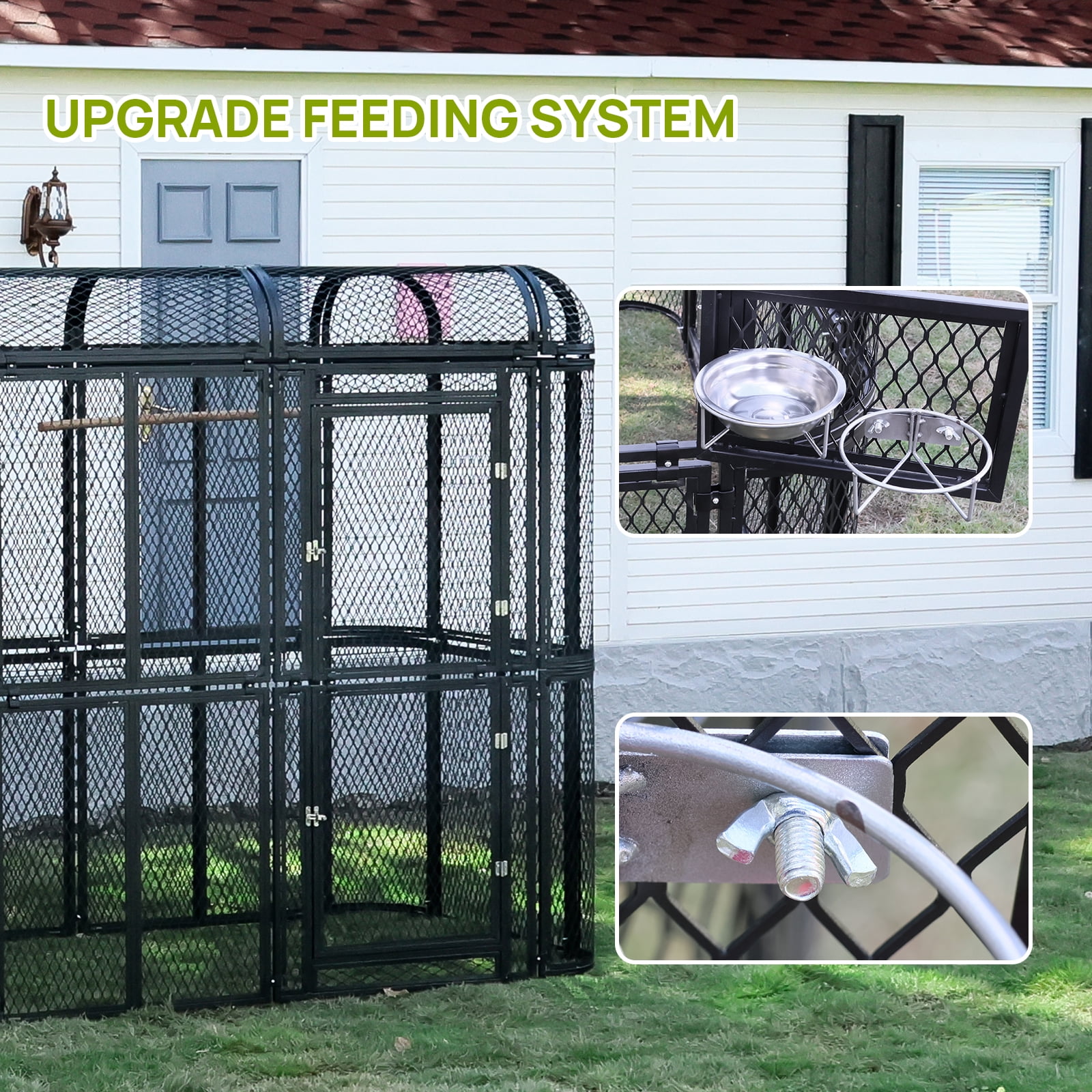 Walnest Large Walk-in Cage 77-inch Heavy Duty Bird Cage Outdoor Diamond Grid Aviary Parrot Cage with 2 Feeding Bowls,Birdcage for Macaws Canaries Parrots Budgie Lovebirds(Black)