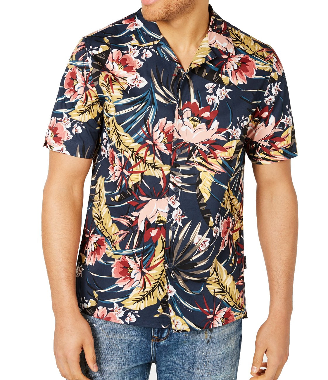 Sean John - Men Shirt Big & Tall Button Down Tropical Floral 3XL ...
