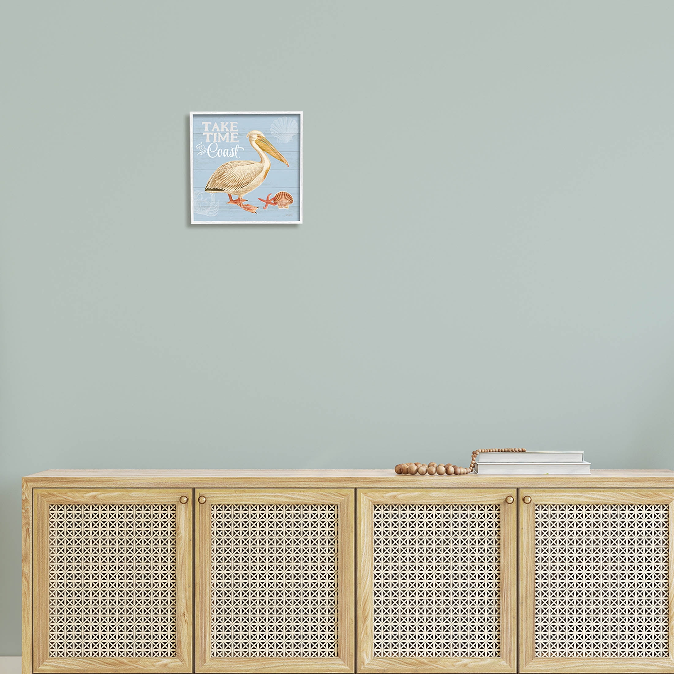 Stupell Industries Time To Coast Nautical Pun Pelican Graphic Art White Framed Art Print Wall Art, Design by Katie Pertiet