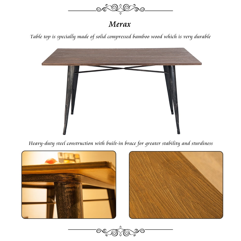 Lowestbest Dining Table,Wooden Kitchen Table,Antique Style Table with Metal Legs Lowestbest Dining Table,Wooden Kitchen Table,Antique Style Table with Metal Legs
