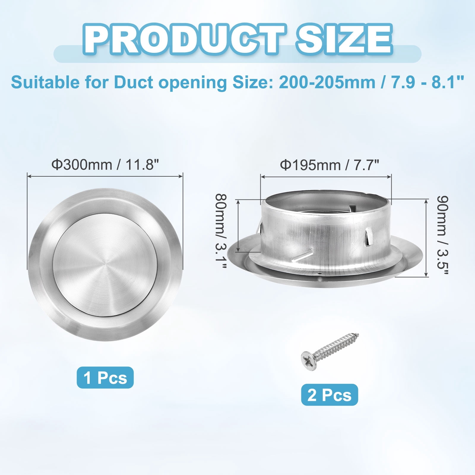 Uxcell 1Set 8 Inch Round Ceiling Diffuser, 304 Stainless Steel Adjustable Wall Air Vent Diffuser Vent Duct Cover Exhaust Supply for Kitchen Bathroom Garage, Silver