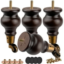 6 inch / 14cm Wooden Furniture Legs with Castors, Btowin VCF 4Pcs Walnut Solid Wood Legs Round Gourd Wooden Turned DIY Replacement Bun Feet For Armchair, Recliner, Ottoman, Cabinet