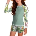 thumbnail image 2 of Girls Swimsuit Tankini Bathing Suit Print Long Sleeve Swim Top with Boyshorts Quickly Dry Modest Girls' Rash Guard Sets with Padding for 12-16Years, 2 of 9