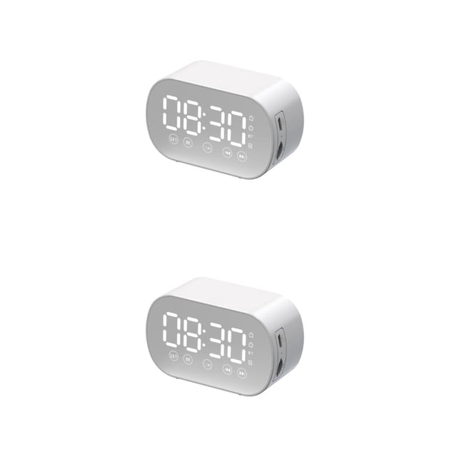 Altavoz compatible con Bluetooth Inteprter Subwoofer Barra de sonido Reloj despertador Mini Radio FM portátil Blanco 2piezas