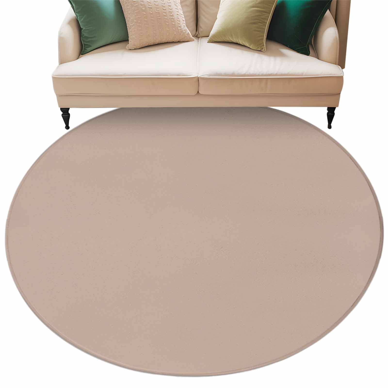 Warm Beige Round Area Rug 7 FT, Non Slip Living Room Area Carpet, Solid Color Farmhouse Beige Washable Soft Circular Rug Non-Shedding Floor Carpet for Bedside Office Play Room Classroom