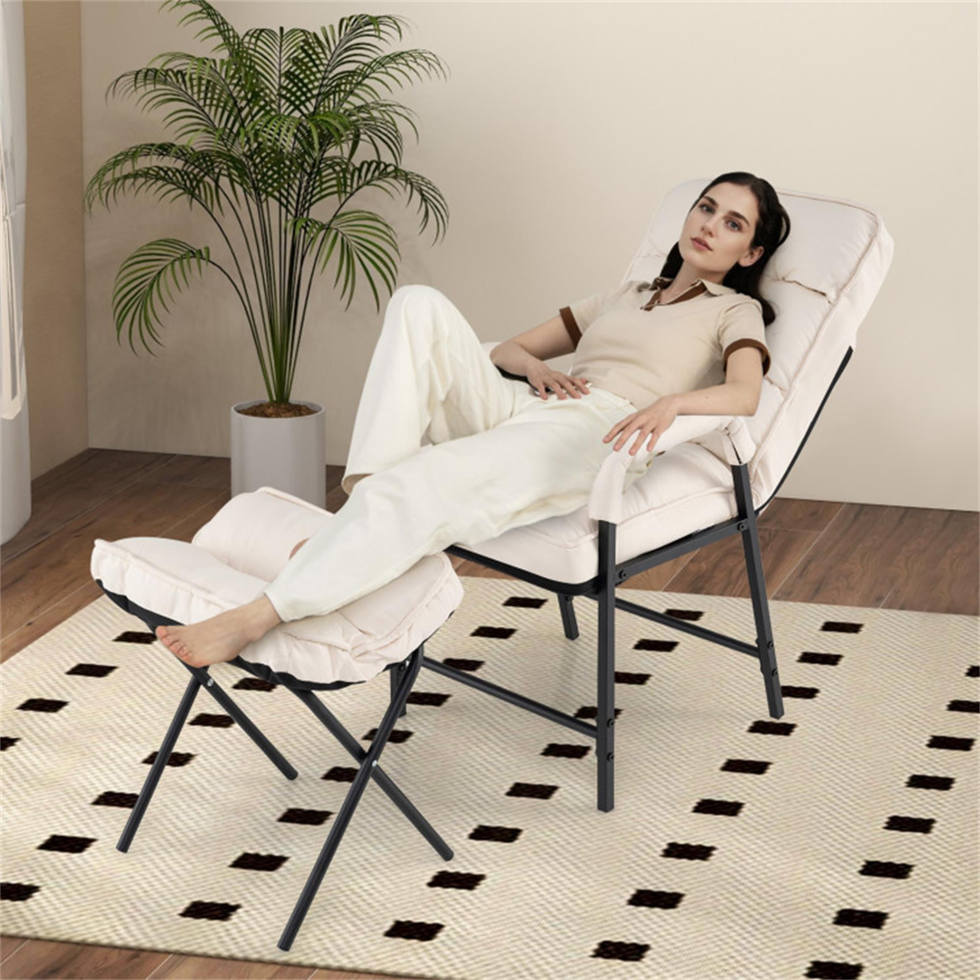 Demi Bonn Sofa Chair, Lounge Armchair Recliner, Linen Fabric Modern Accent Chair with Ottoman and Adjustable Backrest, for Living Room, Bedroom, Dorm, Beige