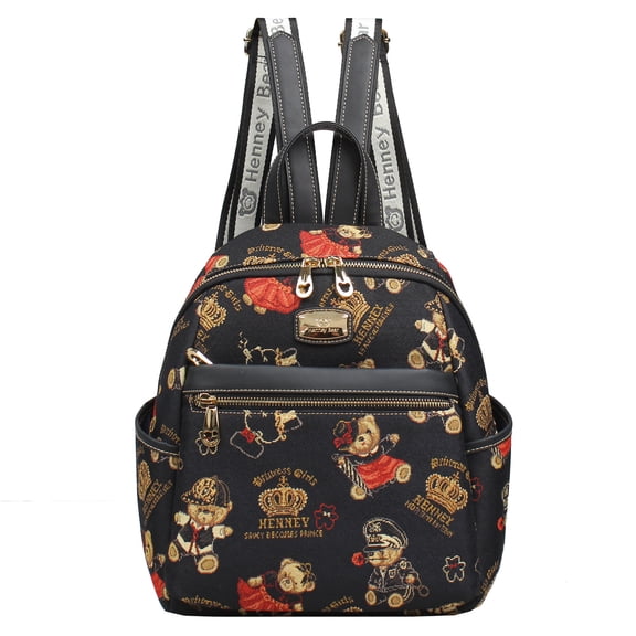 Henney Bear Women's Small Backpack Fashion Mini Backpack Purse with Multi Pockets Lightweight Travel Casual Daypack,Crown Bear, H1172