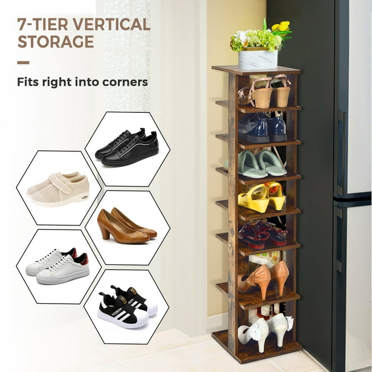 7-Tier Shoe Rack, Vertical Shoe Storage Organizer Freestanding Shoe Tower