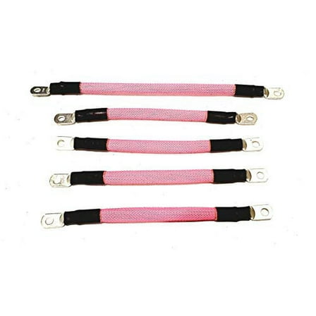 AC/DC WIRE AND SUPPLY 4 Gauge Golf Cart Battery Cable Set, (Pink)(Braided) E-Z-GO 1994 & UP MED/TXT 36V U.S.A Made (5 PC)