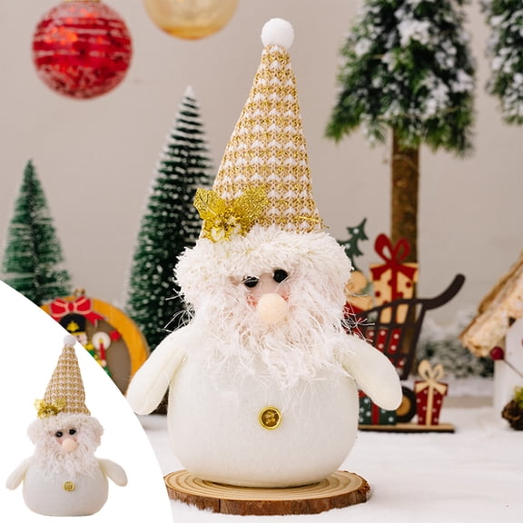 HKEJIAOI 10In Handmade White and Gold Christmas Tree Ornaments Set, Santa Claus and Snowman Dolls for Fireplace Holiday Home Party Decor