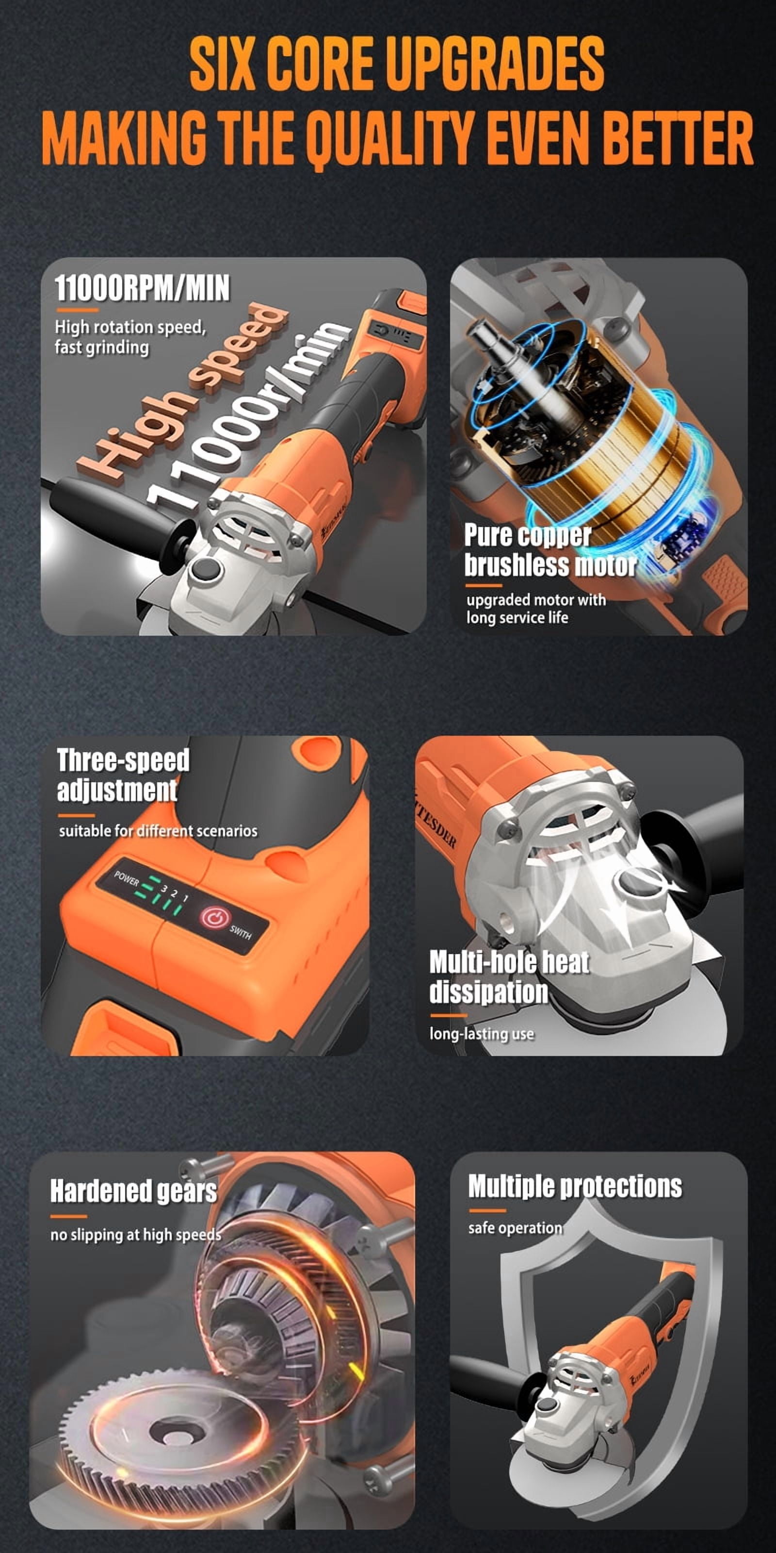 Rechargeable Cordless Angle Grinder Polisher with Lithium Battery, Fast Charger & Accessories, for Tile Stone Steel Grinding Polishing, Christmas Gift, Local Warehouse Shipping