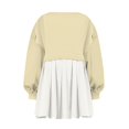 thumbnail image 3 of Womens Oversized Sweatshirt Dress Long Flowy Patchwork Pullover Tops Cute Drop Shoulder Sweatshirts Fall Long Sleeve Mini Dress Teen Girls Crewneck Solid Tunic Pleated Loose Clothing Beig, 3 of 5