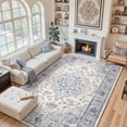 thumbnail image 2 of NewBuros 9'x12' Area Rugs, Machine Washable Non Slip Rugs for Living Room, Low Pile Water Repellent Soft Vintage Print Pattern Bedroom Carpet, Blue & White, 2 of 11