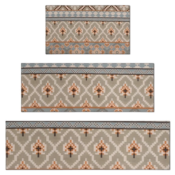 Orange Geometric Diamond Cross Pattern Kitchen Rugs Sets Of 3,Kitchen Runner Rugs Non Skid Washable,Decorative Kitchen Floor Mats for Kitchen,Sink,Laundry,17"x30" 17"x47" 17"x59"