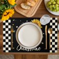 thumbnail image 4 of Sunflower Vingra Placemats Set of 4, Farmhouse Garden Floral Bees Plaid Placemats for Dining Table, Place Mats for Kitchen Tabletop, Waterproof Wipeable Dining Table Mats Set, 4 of 9