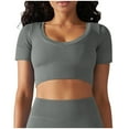 thumbnail image 1 of Besolor T-Shirts d'Entraînement Courts à Manches Courtes pour Femmes, Col Rond, Tricot Côtelé, Athlétiques, Yoga, Course, Coupe Ajustée, Chandails de Gym, 1 of 6