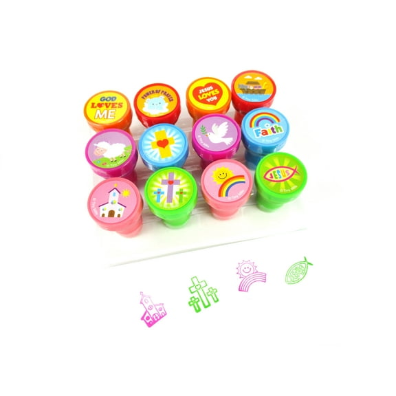 TINYMILLS Religious 12pc Stamp Set Self-Inking for Kids, Birthday Party, Party Favors, Church