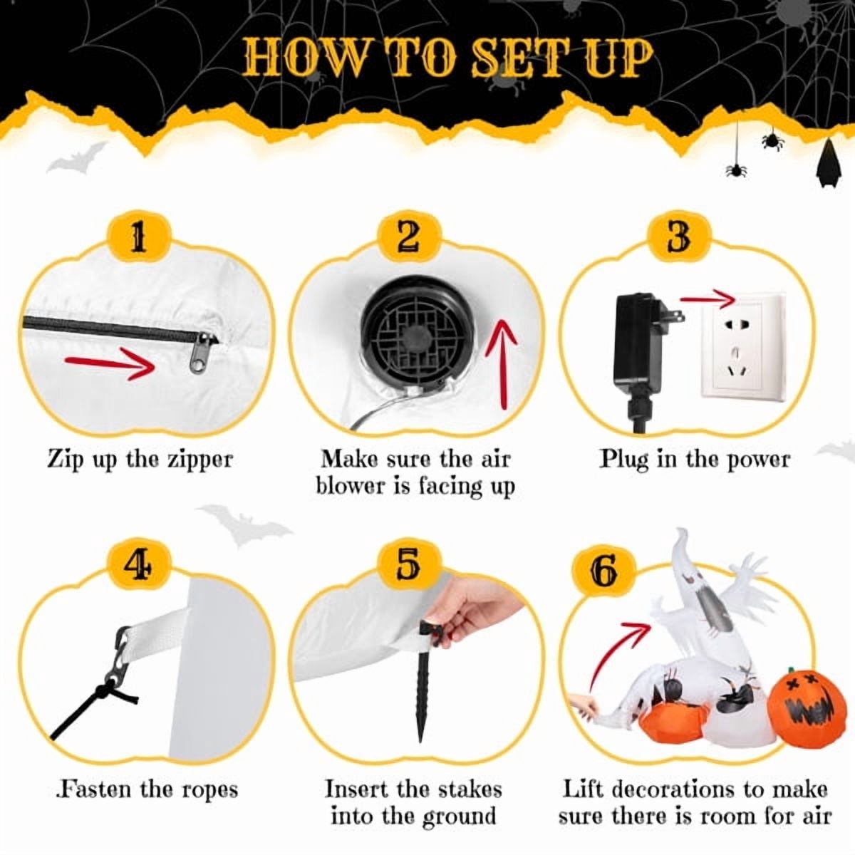 11.8FT Giant Halloween Inflatable, Ghost & Pumpkin Design, LED Lights, Waterproof Polyester, Stakes/Ropes Included for Yard/Party Decoration
