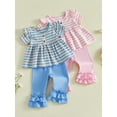 thumbnail image 3 of Loicainy Toddler Baby Girls Summer Outfits 6 12 18 24 Months 2T 3T 4T Ruffle Short Sleeve Crew Neck Striped Babydoll Tops and Elastic Waist Pants Clothes Set, 3 of 9