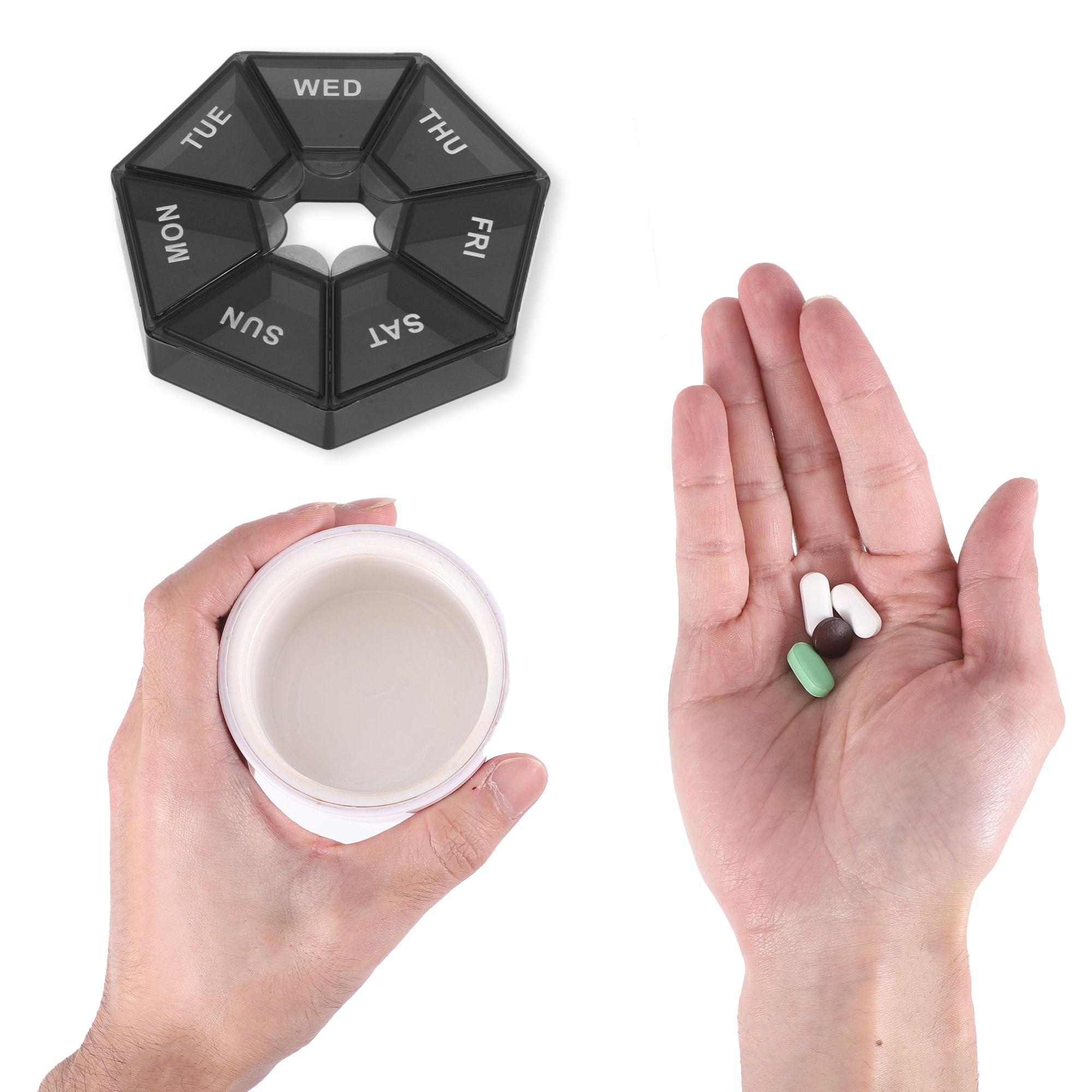 Unique Bargains Useful Durable Portable 7 Grid Polygonal Pill Case 1 Pc Black