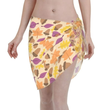 Ocsxa Acorn Autumn Fall Leaf Leaves Print Sarong Coverups For Women Bathing Suit Wrap Swimsuit Skirt Beach Bikini Cover Up Swimwear