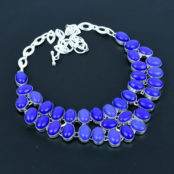 Lapis Lazuli Oval Gemstone Gift 925 Sterling Silver Jewelry Necklace 18" VJ 072