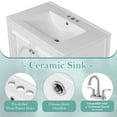 thumbnail image 2 of 30-Inch Bathroom Vanity with Sink, Undermount Ceramic Basin, Storage Cabinet, Multi-Functional Drawers, Vintage Design, Solid Wood Legs, White Finish, 2 of 9