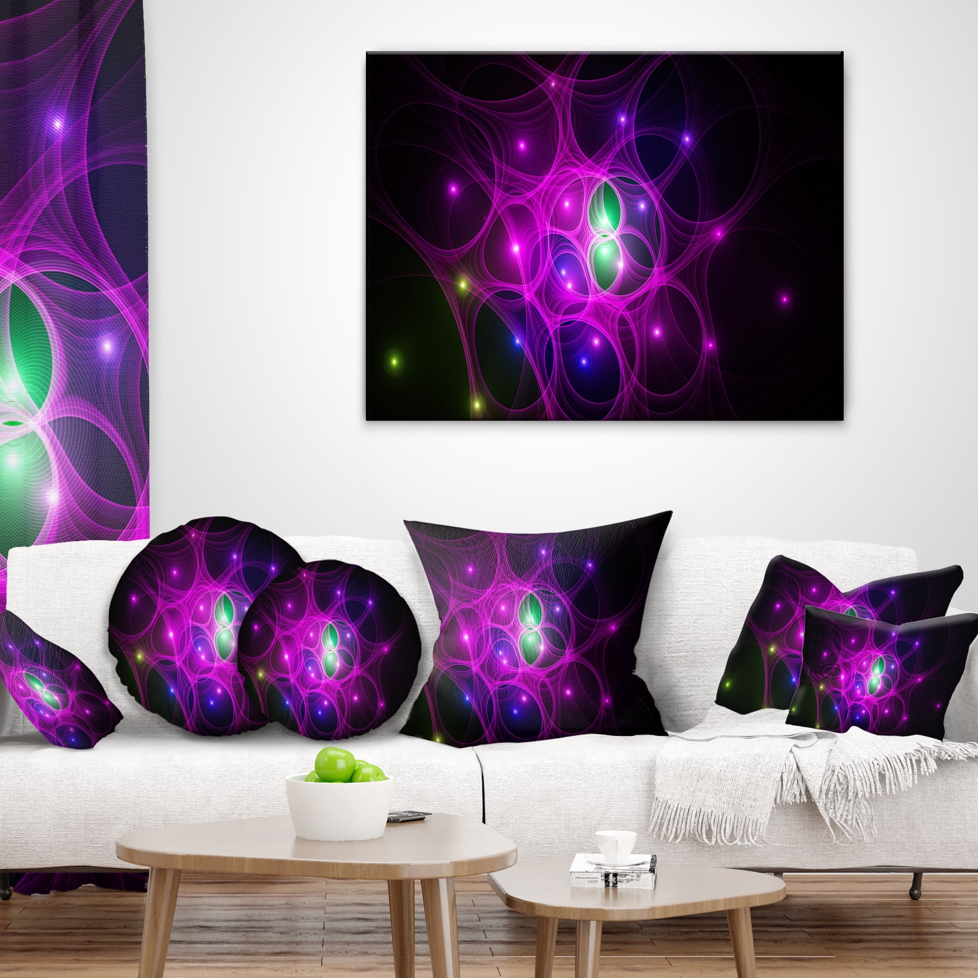 Designart Pink Fractal Space Circles - Abstract Throw Pillow - 16x16