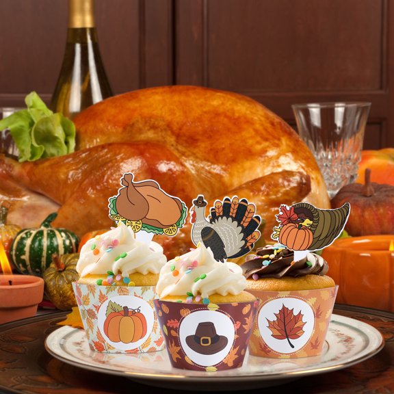 FRCOLOR  Cartoon Turkey Thanksgiving Decorations Cupcake Decorating Picks
