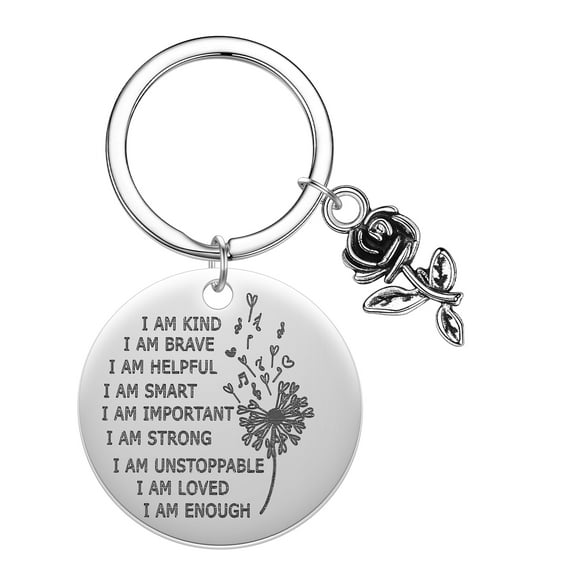Inspirational Keychain Gift for Women Men Fashion Pendant I Am Kind Brave Smart Key Chain Stainless Steel Jewelry Keyring