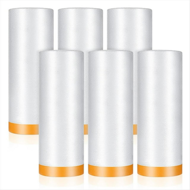 6 Rollos de Película de Enmascarar Preencintada, 152 cm X 19 M, Plástico para Pintores con Cinta Adhesiva, Cinta Adhesiva y Cortina, para Cubrir Pintura Automotriz.
