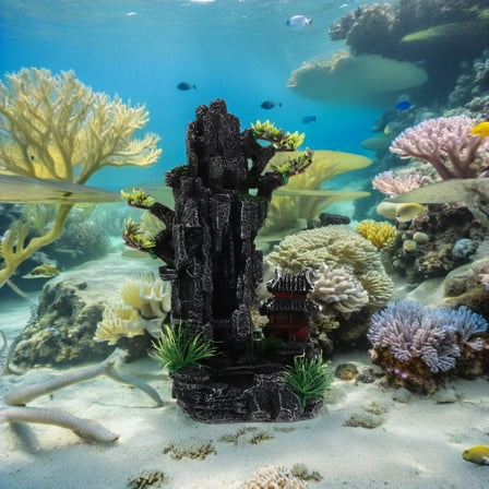 ETHZZLE Realistic Dark Grey Fish Tank Mountain Landscape Resin Ornament for Aquarium Decor