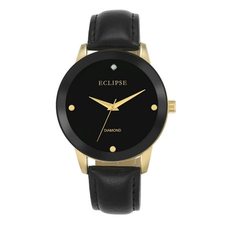 Eclipse Men's Round Black Casual Watch with Leather
