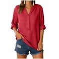 thumbnail image 6 of larppty Linen Shirts for Women Dressy Casual Summer Long Sleeve Button Down Gauze Tops Loose Lightweight Work Blouses（Red， XXXXL）, 6 of 7