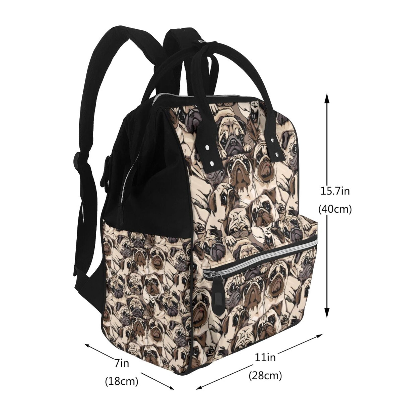 Ratiio Pug Mummy Backpack - Waterproof Twill Canvas, Large Capacity Diaper Bag with Multiple Pockets and Adjustable Straps