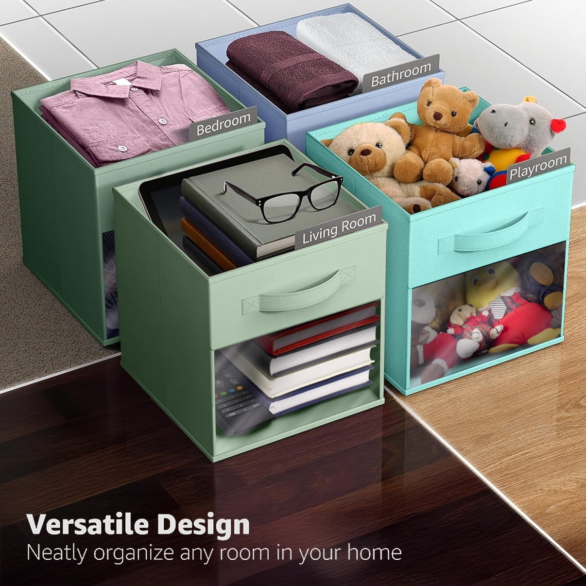 Sorbus 11 Inch Collapsible Fabric Storage Bin with Clear Window, Pastel Green