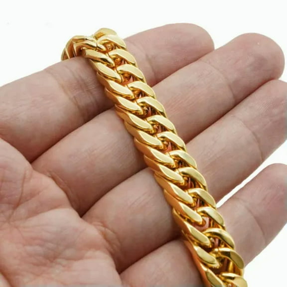 10MM Mens Gold Black Miami Cuban Link Chain Necklace Stainless Steel Men Jewelry