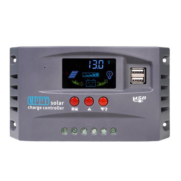 Controlador de carga y descarga Controlador solar 12 voltios/24 voltios identificación automática cargador solar pantalla LCD regulador solar controlador de recarga solar USB dual