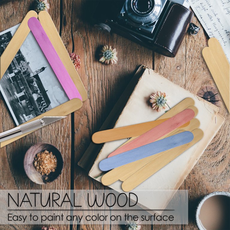 OUNONA 150PCS Natural Jumbo Colored Wood Craft Sticks Popsicle